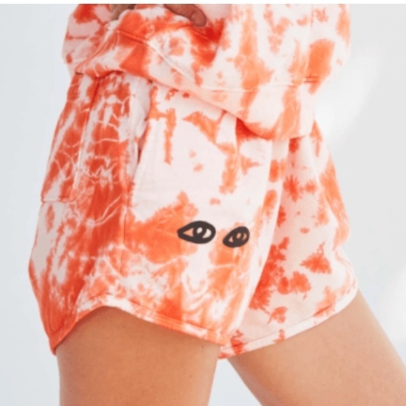 Clare V Tie Dye Sweat Shorts Eye Graphic Tangerine Orange Small Loungewear Comfy - Picture 1 of 12